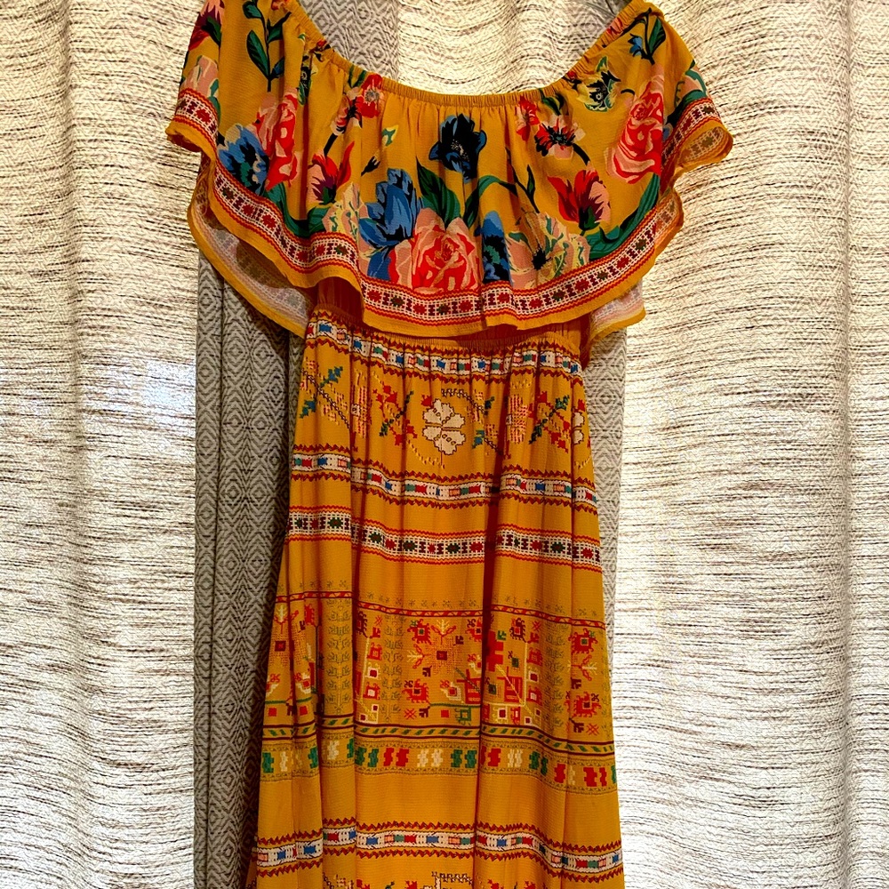 Off-shoulder floral maxi